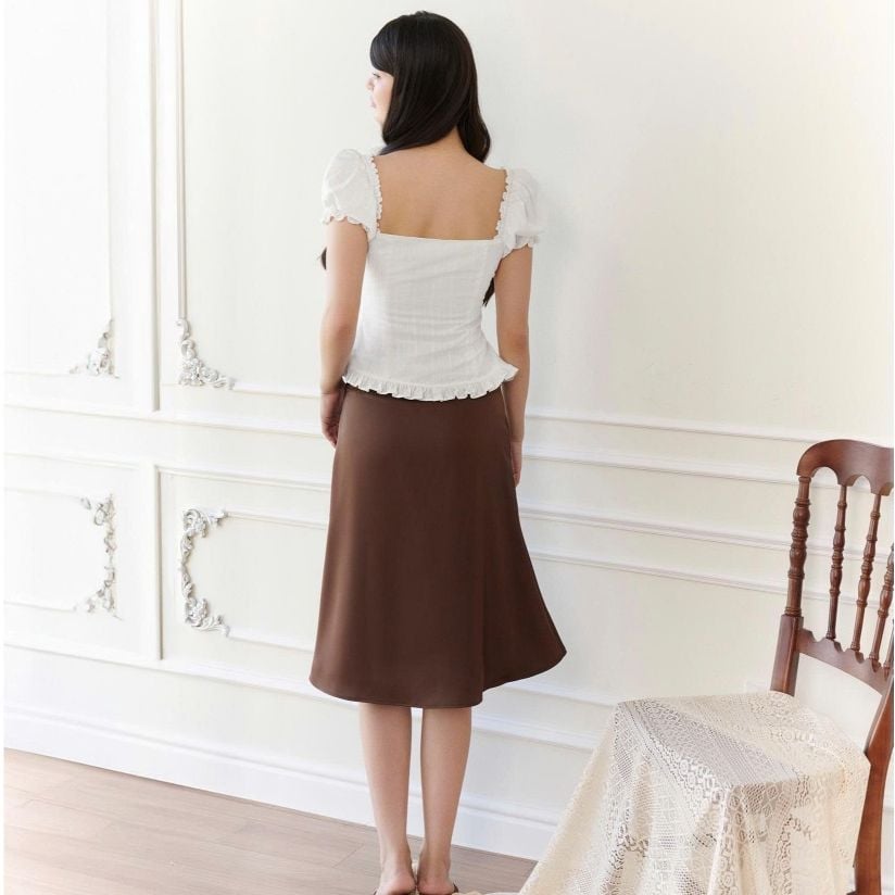 Gout De Jun Áo Kiểu Nữ Cổ Vuông Tay Phồng Dáng Corset NIYUN Áo Nữ Cột Nơ Thanh Lịch FGBA2607062