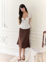 Gout De Jun Chân Váy Nữ Cạp Lưng Cao Phối Viền Ren Lụa WOCHE Váy Lửng Midi Nữ Thanh Lịch FGKA2607103