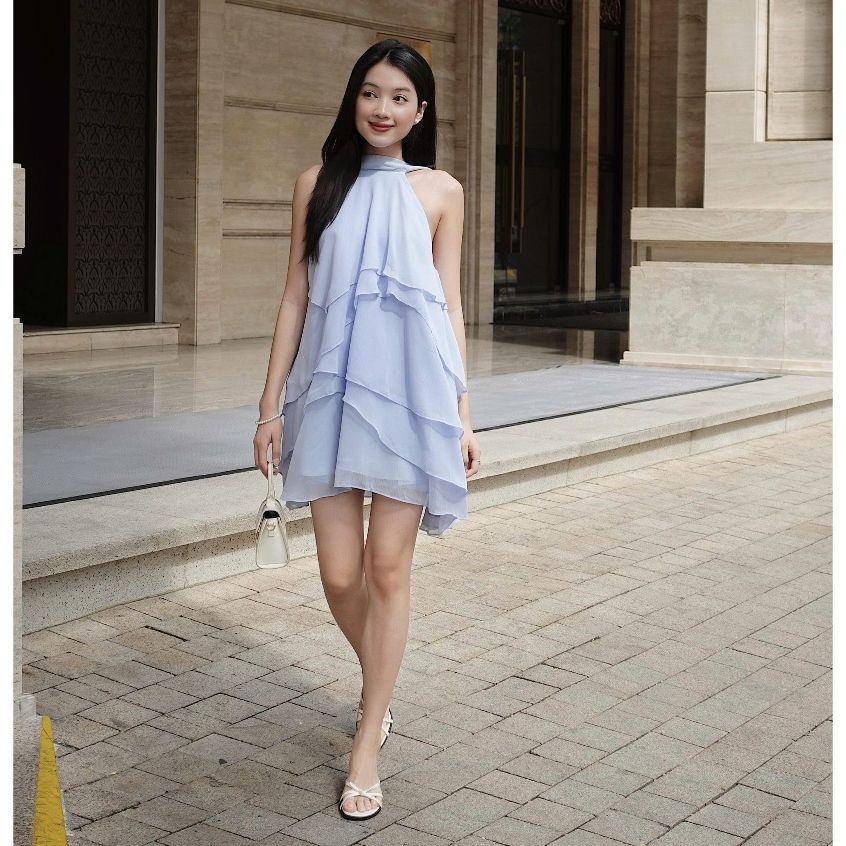 Đầm Nữ Freesize Mùa Hè Cổ Yếm Voan Tơ Xếp Tầng Dễ Thương -  AILEN - GOÛT DE JUN
