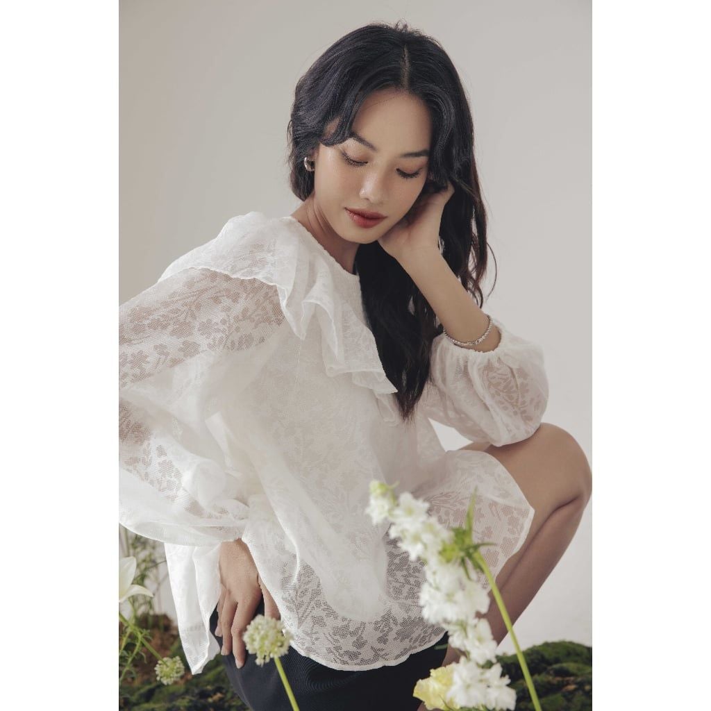 GOÛT DE JUN - Áo Babydoll Nữ Phối Cổ Bèo Tiểu Thư - JANIE TOP