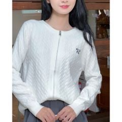 Áo Nữ Cardigan Len Dệt Kim Cổ Tròn Khóa Kéo Thêu Nơ Dễ Thương - TRAKI TOP - GOÛT DE JUN