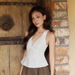 GOUT DE JUN Áo Hai Dây Bản To Thiết Kế Viền Ren BIRCEN Áo Sát Nách Cổ V Vải Cotton Thêu FGBA2604147
