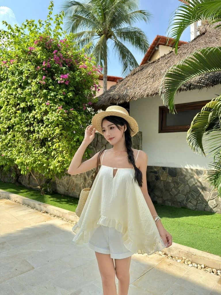 Áo Kiểu Nữ FUSHON Hai Dây Xòe Tầng Babdoll Dễ Thương GOÛT DE JUN