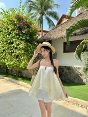Áo Kiểu Nữ FUSHON Hai Dây Xòe Tầng Babdoll Dễ Thương GOÛT DE JUN