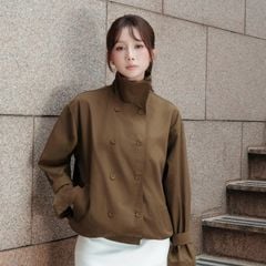 GOUT DE JUN Áo Khoác Kaki Cổ Đứng FODIL Áo Măng Tô Dáng Ngắn Hai Hàng Cúc Thời Trang FGJA2604065