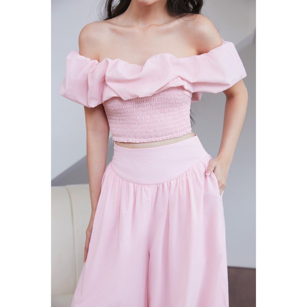 Set Áo Croptop Trễ Vai Mùa Hè Phối Quần Ống Rộng (bán lẻ) - CHALIN SET - GOÛT DE JUN