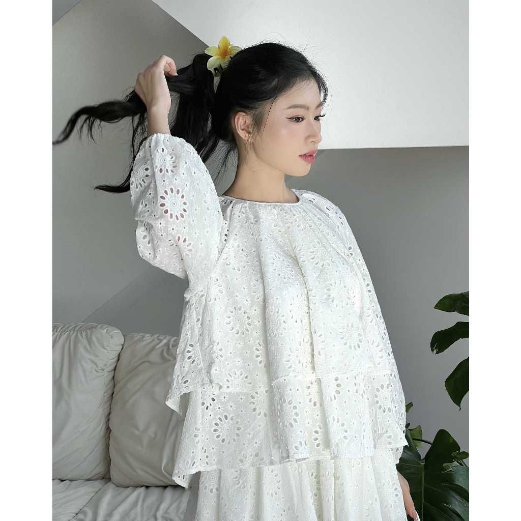 Set Áo Ren Dài Tay Cổ Tròn Và Chân Váy Dáng Xòe ( bán lẻ ) - SANA SET - GOÛT DE JUN