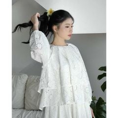 Set Áo Ren Dài Tay Cổ Tròn Và Chân Váy Dáng Xòe ( bán lẻ ) - SANA SET - GOÛT DE JUN