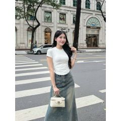 Áo Nữ Trơn Tay Ngắn Cổ Tròn Basic Ôm Body Nhún Eo  - ALLEN TOP - GOÛT DE JUN