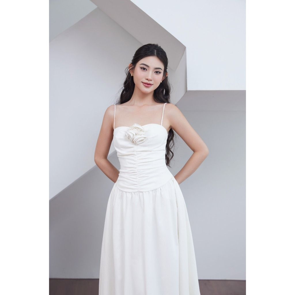 Đầm Hai Dây Đi Biển Thiết Kế Nhún Dáng Dài (Hoa rời)  - MUNNI DRESS - GOÛT DE JUN