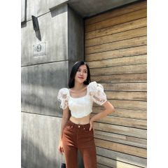 GOÛT DE JUN - Áo Croptop nữ tay phồng họa tiết hoa - Jiso Top