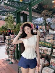 Áo Nữ MINHAS TOP Lệch Vai Chiết Eo Tôn Dáng GOUT DE JUN
