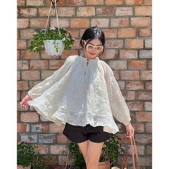 Áo Ren Hoa Nữ Freesize Tay Phồng Nữ Tính - LIZ TOP -  GOÛT DE JUN