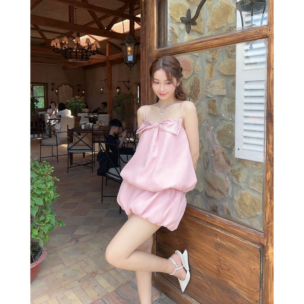 Đầm Hai Dây Form Bí Cúp Ngực Phối Nơ Dễ Thương - SOLEI DRESS - GOÛT DE JUN