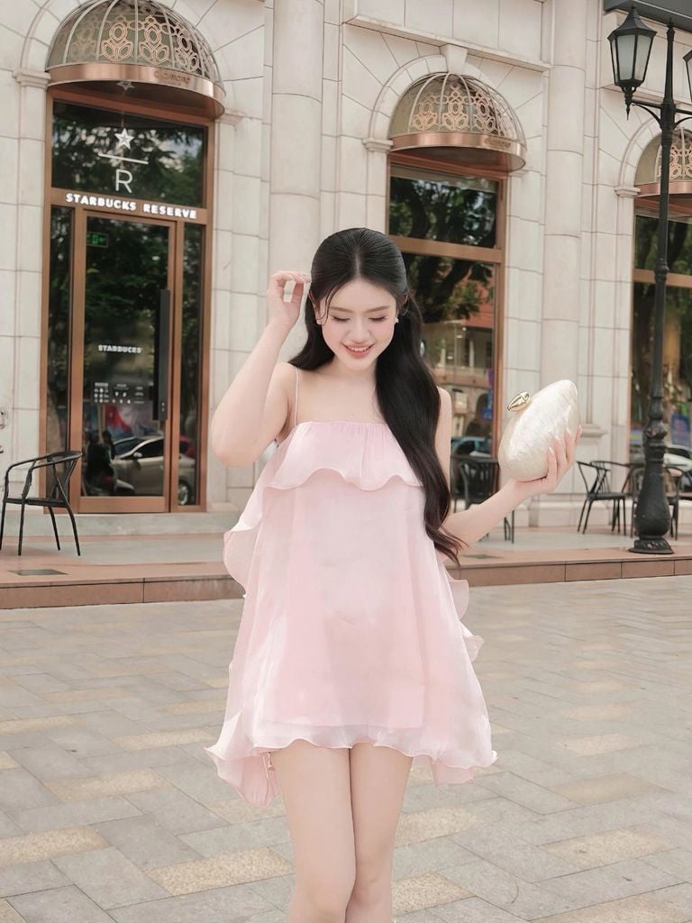 GOUT DE JUN Đầm Nữ Hai Dây Phối Bèo Chất Lụa Tơ SHIRAY Váy Mini Tiểu Thư