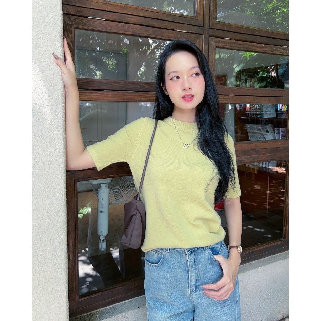 Áo Len Cổ Tròn Tay Ngắn Trơn Phong Cách Trẻ Trung Năng Động - JADE TOP - GOÛT DE JUN