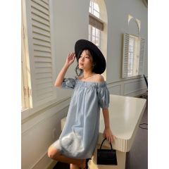 GOÛT DE JUN - Đầm bẹt vai xanh - Azura Dress