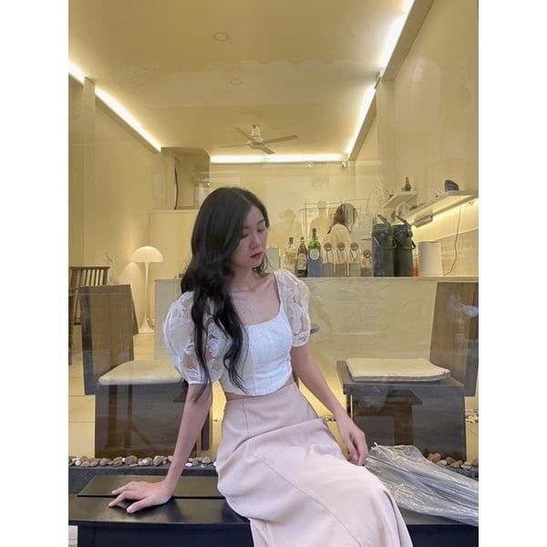 GOÛT DE JUN - Áo Croptop nữ tay phồng họa tiết hoa - Jiso Top