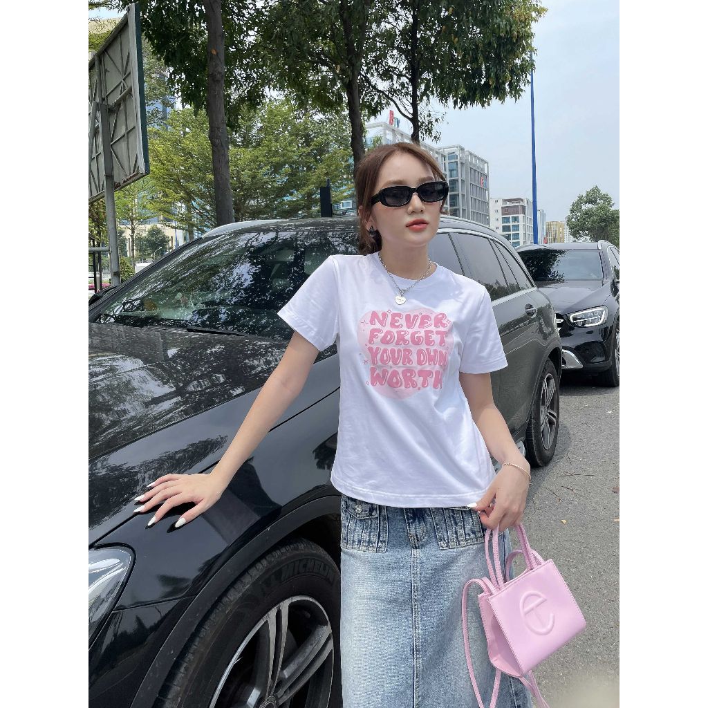 Goût De Jun - Áo Thun Baby Tee In Chữ Nổi - MINE TEE