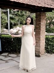 Áo Dài Nữ THANH ANH Cổ Yếm Hở Lưng Vải Voan Tơ Cách Điệu Nữ Tính (Không Kèm Quần) GOUT DE JUN