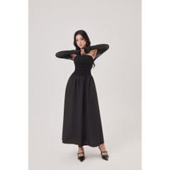 Đầm Nữ Trẽ Vai Form Dài Nhún Ngực Năng Động - LANEY DRESS - GOÛT DE JUN