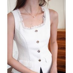 Áo Kiểu Nữ Cổ Vuông Sát Nách Chất Liệu Tweed Thanh Lịch - VEIGA TOP - GOÛT DE JUN