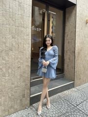 Đầm Nữ HEVAL Tay Dài Cổ V Form Ngắn Xòe Dễ Thương GOÛT DE JUN