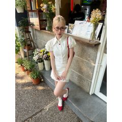 Set Áo Kiểu Nữ Sơ Mi Tay Phồng Phối Chân Váy Chữ A Viền Ren (bán lẻ) - PUFFY SET - GOÛT DE JUN