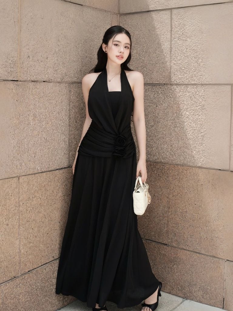 Đầm Nữ Senci Dáng Dài Chiét Eo Phối Hoa GOÛT DE JUN