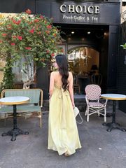 Đầm Nữ BORRIN DRESS Form Maxi Xòe Chất Tơ Mềm Đính Ngọc Trai Đi Biển, Dạo Phố GOUT DE JUN