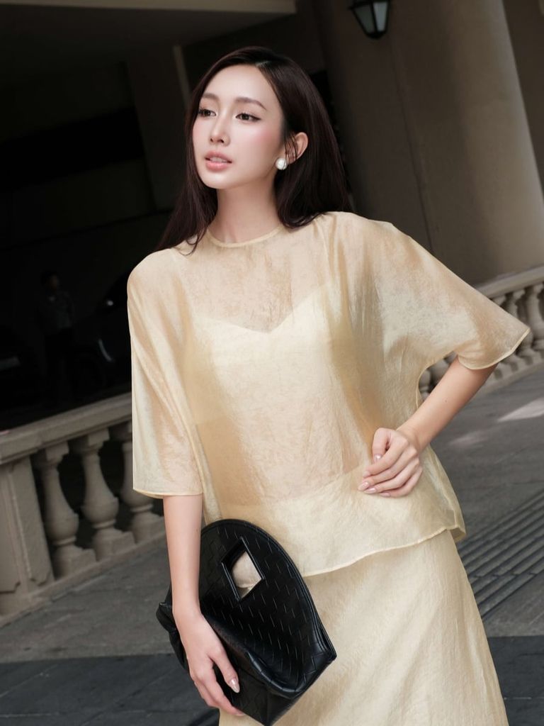 GOUT DE JUN Set Lụa Áo Tay Lửng Phối Chân Váy Suông FAMIS SET Thanh Lịch Sang Trọng FGBA2607063