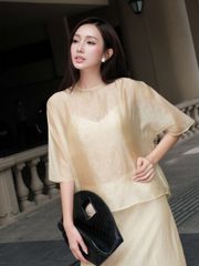 GOUT DE JUN Set Lụa Áo Tay Lửng Phối Chân Váy Suông FAMIS SET Thanh Lịch Sang Trọng FGBA2607063