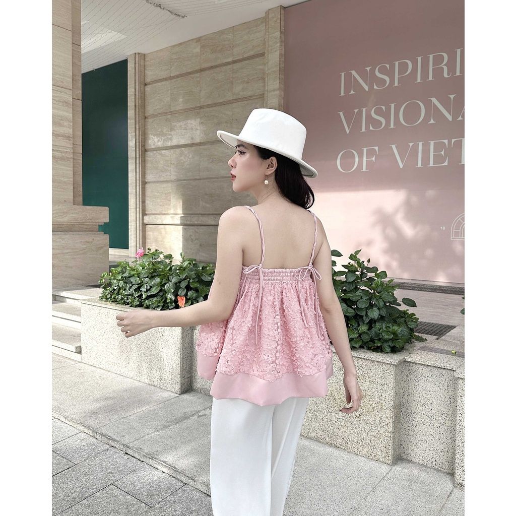Áo hai dây nữ babydoll họa tiết hoa nổi - RONA TOP - GOÛT DE JUN