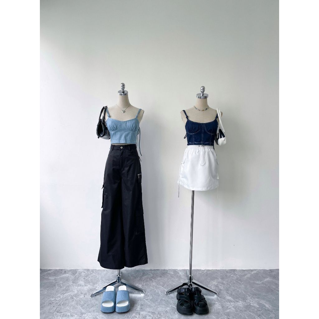 Áo croptop nữ dáng ôm chất denim 100% mềm mịn, Áo croptop ôm corset sexy bebie | YONA TOP | Secodee