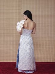 (Bán Lẻ) Set Áo Dài PHÚC HY Cổ Yếm Vải Gấm Hoa Và Quần Lụa Dài Ống Suông  GOÛT DE JUN