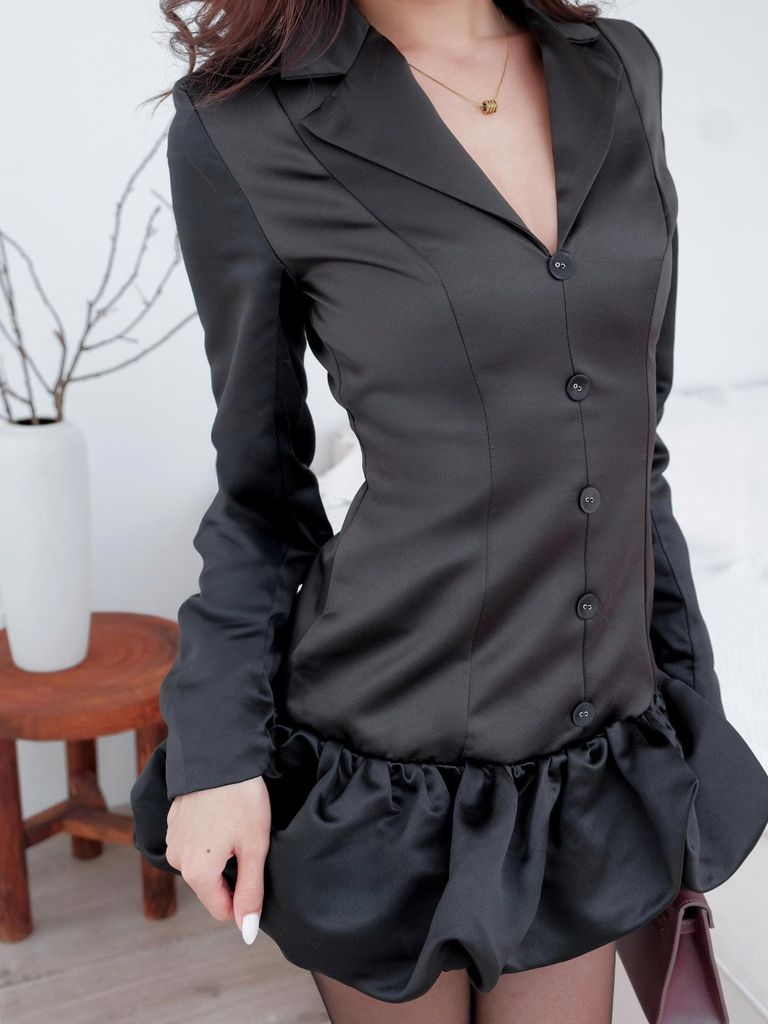 Đầm Nữ PRIMO Cổ V Tay Dài Bồng Bềnh Thu Đông Thanh Lịch GOÛT DE JUN