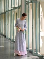 Áo Dài Nữ Mẫn Yên Vải Lụa Hoa Tay Lở Cổ Tròn Diện Tết Du Xuân (Không Kèm Quần)  GOÛT DE JUN