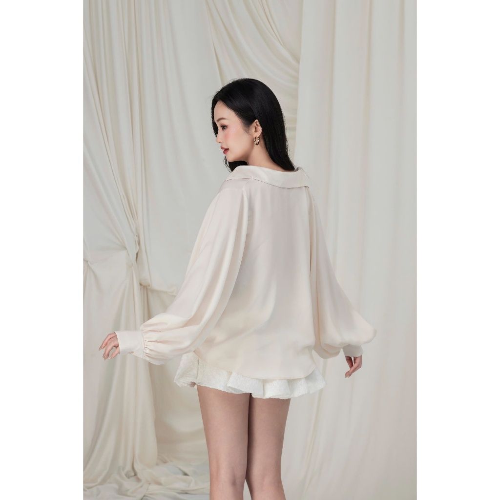 Áo Sơmi Nữ Lụa Tay Phồng Dài Cổ Đổ Freesize Công Sở Thanh Lịch - VANDA TOP -  GOÛT DE JUN