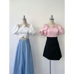 Áo Croptop Gợn Sóng Cổ Yếm Tay Bồng Tysa Top - GOÛT DE JUN