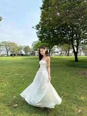 Đầm Nữ REYATI Hai Dây Dáng Dài Xòe Tiểu Thư Thanh Lịch GOÛT DE JUN