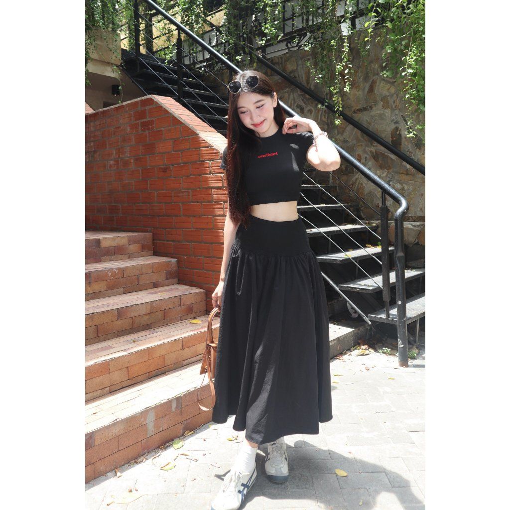 Set Áo Croptop Nữ Basic Phối Chân Váy Dài Dáng Xòe ( bán lẻ ) - KARIN SET - GOÛT DE JUN