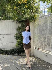 Áo Nữ MERVE Cổ Xéo Tay Phồng Phối Bèo Lạ Mắt GOUT DE JUN
