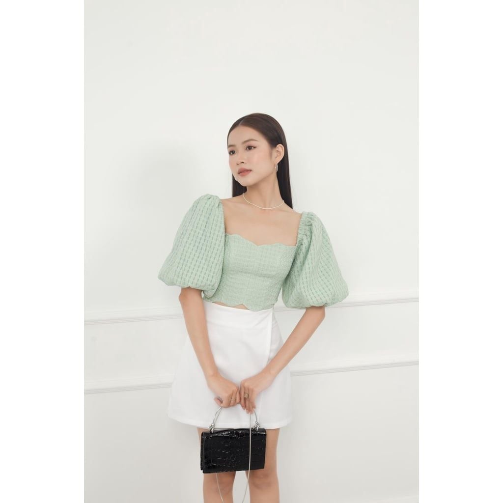 GOÛT DE JUN - Áo Croptop gợn sóng tay bồng - Gonie Top