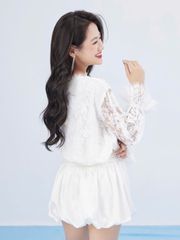 Áo Ren Hoa Nữ Lệch Vai Freesize Tay Phồng Nữ Tính - MATIA TOP -  GOÛT DE JUN