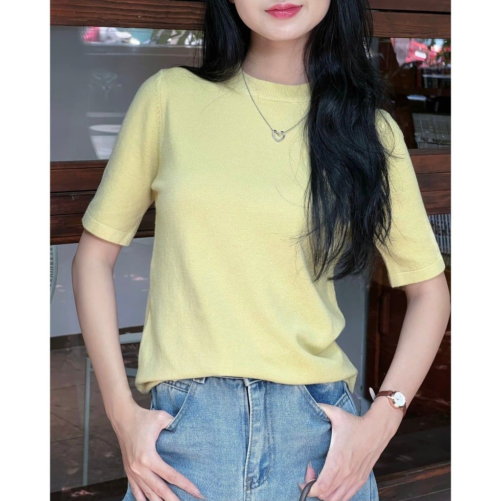Áo Len Cổ Tròn Tay Ngắn Trơn Phong Cách Trẻ Trung Năng Động - JADE TOP - GOÛT DE JUN