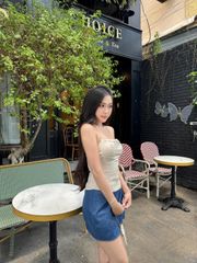 GOUT DE JUN Áo Hai Dây Chất Linen Cotton Ôm Body NOWDE Áo Cúp Ngực Bo Chun Lưng Cố Định FGBA2605105
