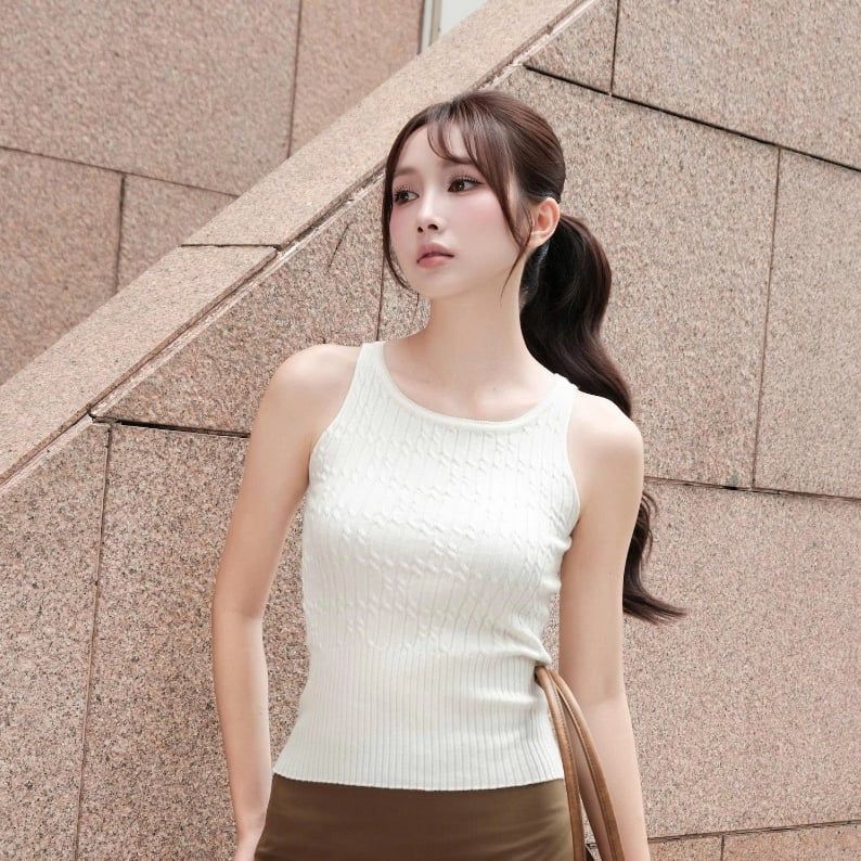 GOUT DE JUN Áo Ba Lỗ Nữ Dệt Kim Ôm Body DEFROS Áo Sát Nách Co Giãn Dệt Gân Nữ Tính FGBA2605140