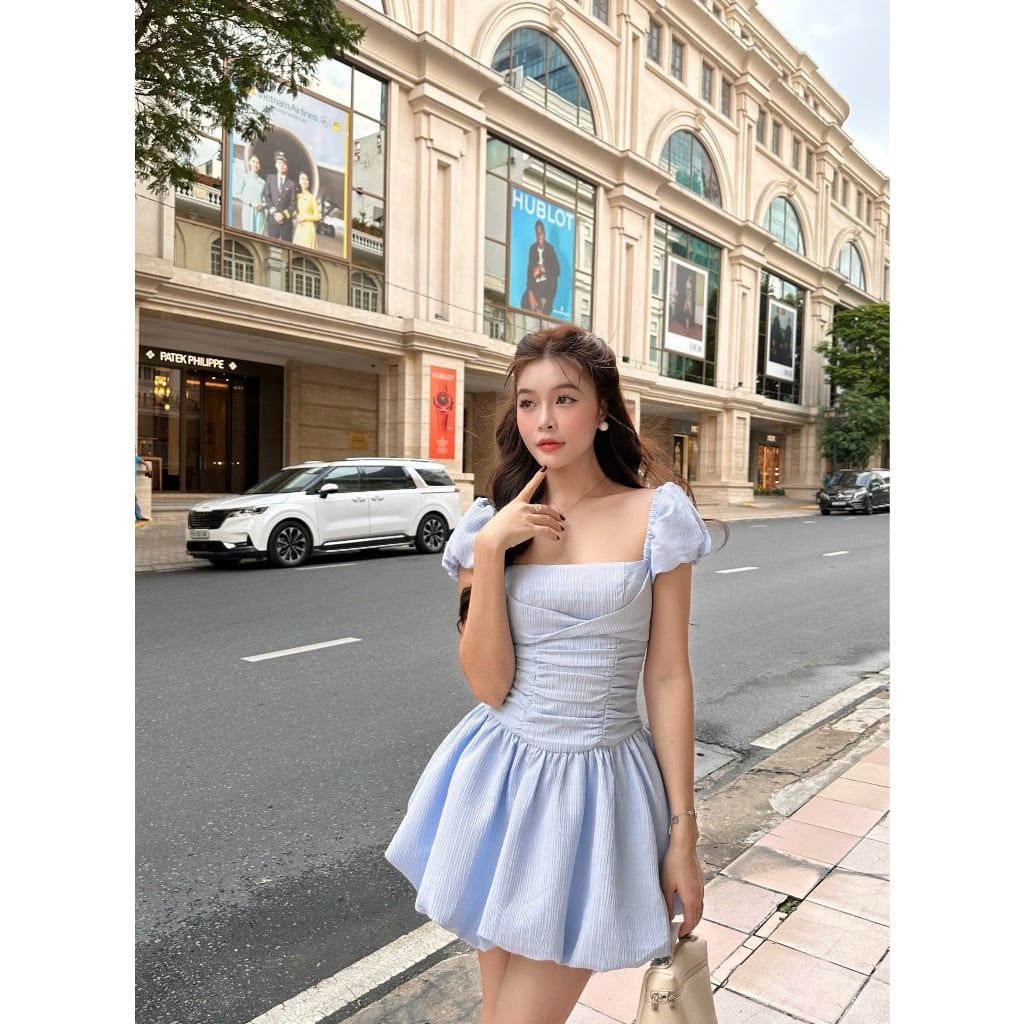 Đầm Nữ Tay Phồng Chiết Eo Dáng Bí Ngắn Dễ Thương - TAYLOR DRESS - GOÛT DE JUN