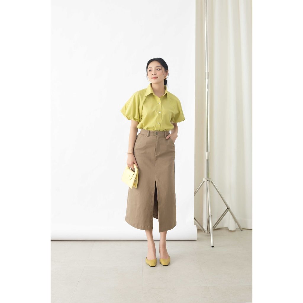 GOÛT DE JUN - Chân váy nữ Kaki dáng dài xẻ tà trước- Daria Skirt