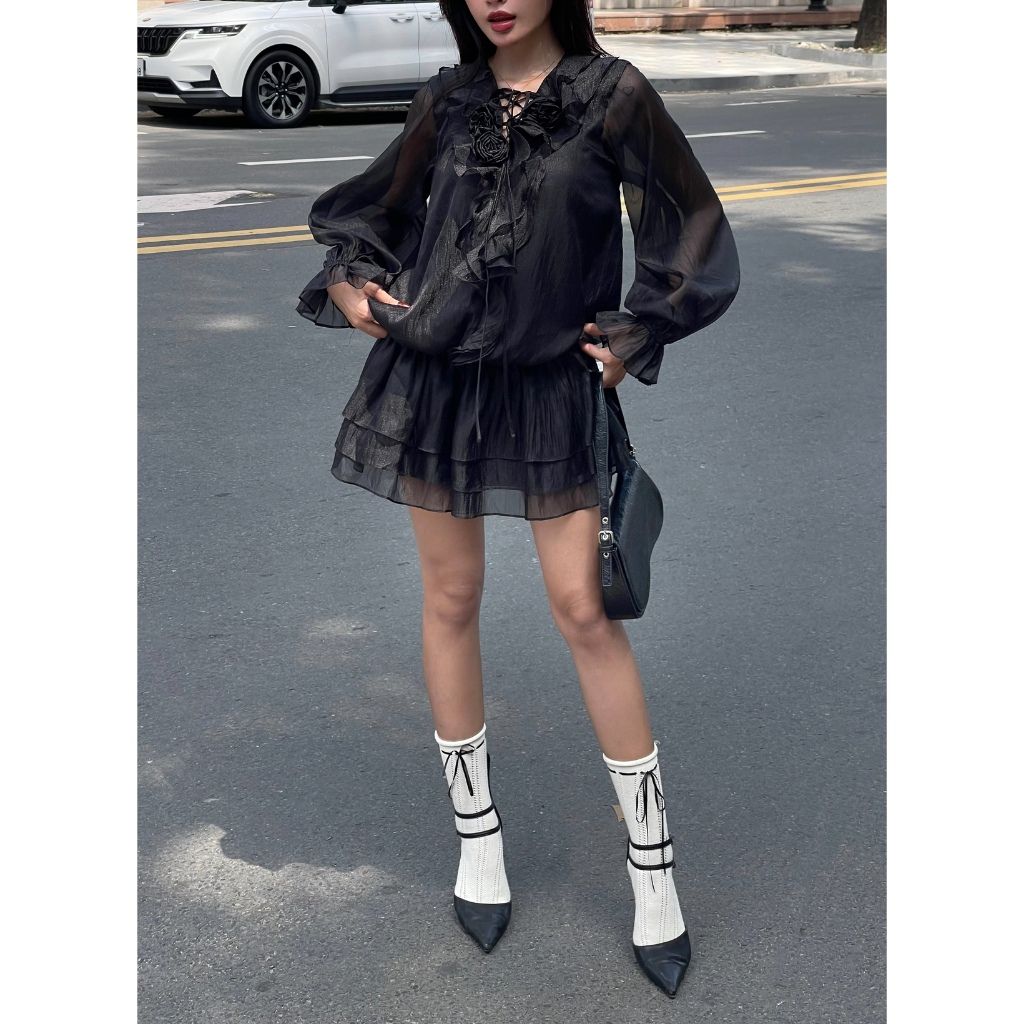 Đầm Nữ Tay Dài Phồng Phối Tầng Xòe Nữ Tính Dễ Thương (Kèm Quần Bảo Hộ) - JOYCE DRESS - GOÛT DE JUN